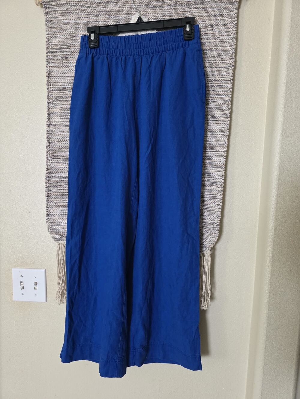 Old Navy Linen Blend Wide Leg Pants XS Blue High Rise Pull On Elastic Waist